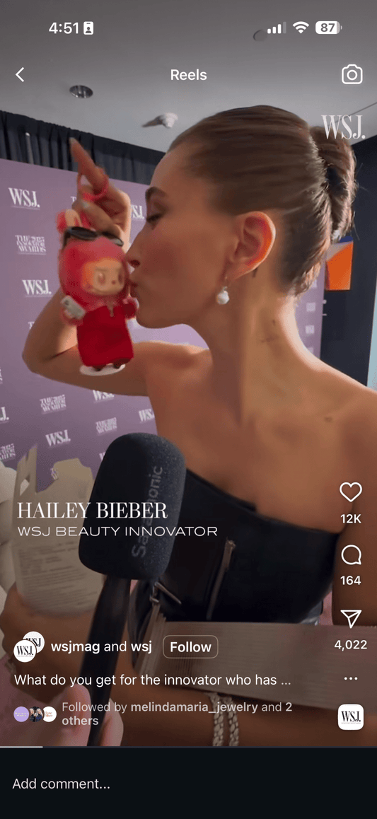 Hailey Bieber Receives Custom Labubu Doll — Sunglasses, Rhode Lip Case and Necklace Included - Canvas & Charms