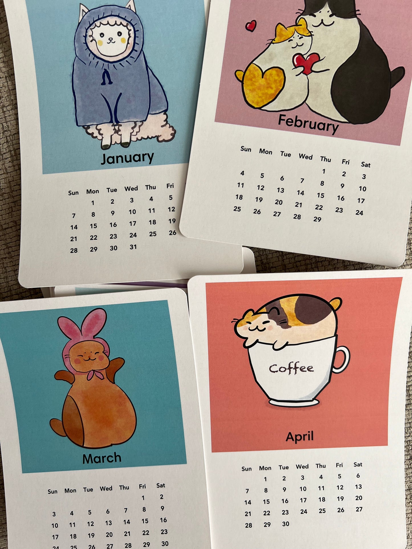 Hand-Illustrated 2025 Doodle Art Calendar for Every Month Whimsical with Wooden Block