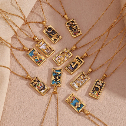 Tarot Card Necklace with Inlaid Design and Crystals