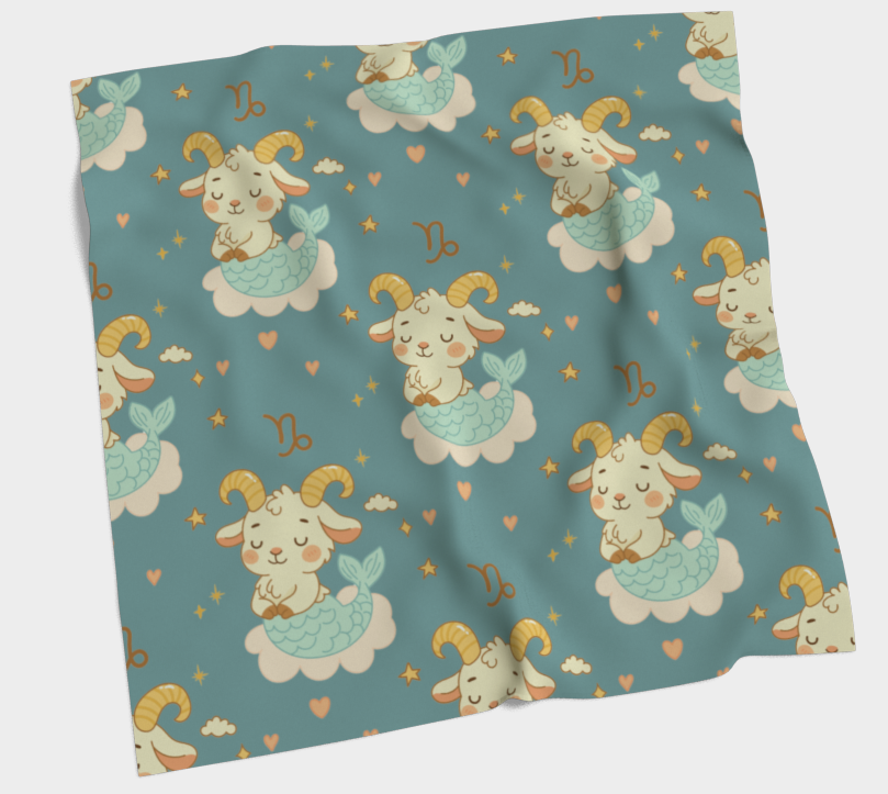 Fabric with cartoon goat pattern on a blue background