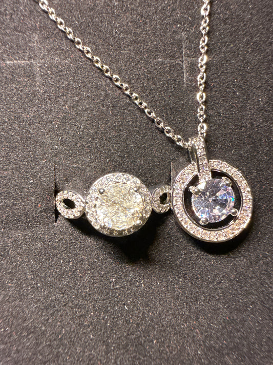 Moissanite Silver Jewelry Set Necklace and Ring Adjustable Size