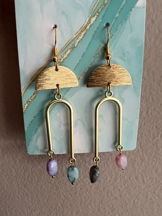 Chandelier Handmade Drop Earrings with Roasted Glass Pendants in Mixed Color