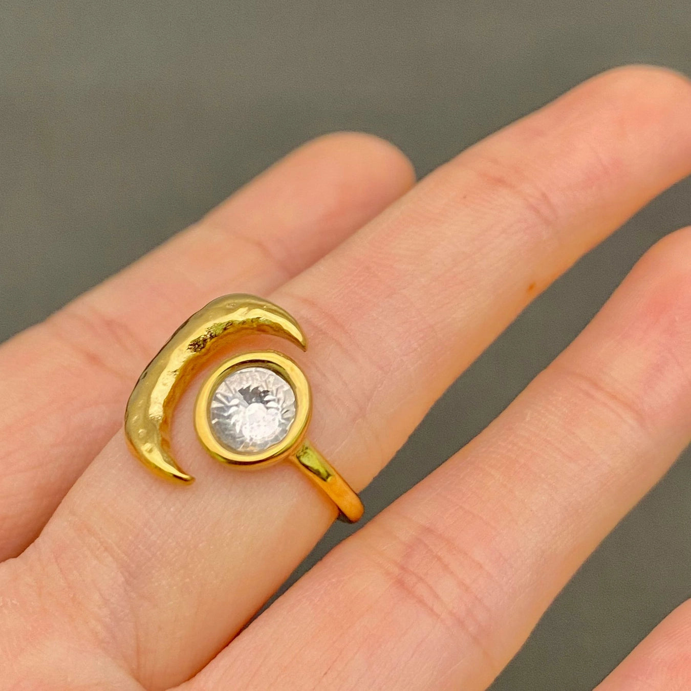 Moon Ring 18K Gold Plated Stainless Steel Zircon