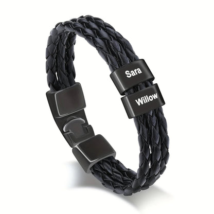 Men's Personalized Leather Bracelet with Engraving Father's Day Gift for Him