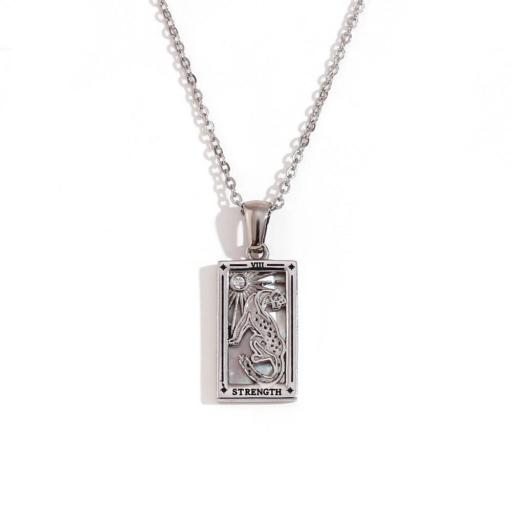 Tarot Card Necklace with Inlaid Design and Crystals