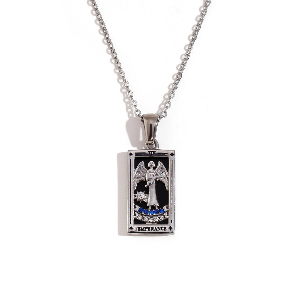 Tarot Card Necklace with Inlaid Design and Crystals