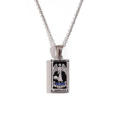 Tarot Card Necklace with Inlaid Design and Crystals