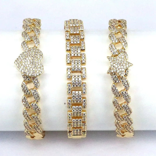 1 piece ins style star heart shape copper inlay zircon bangle - Canvas & Charms