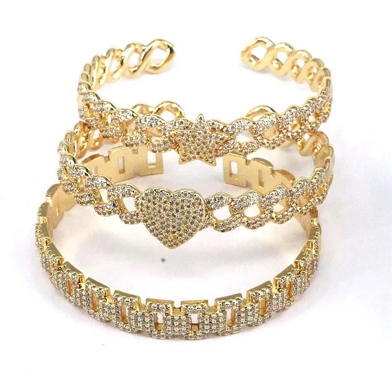 1 piece ins style star heart shape copper inlay zircon bangle - Canvas & Charms
