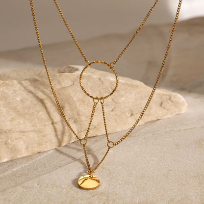 Elegant Layering Round Geometric Pendant Choker Necklace Waterproof Hypoallergenic