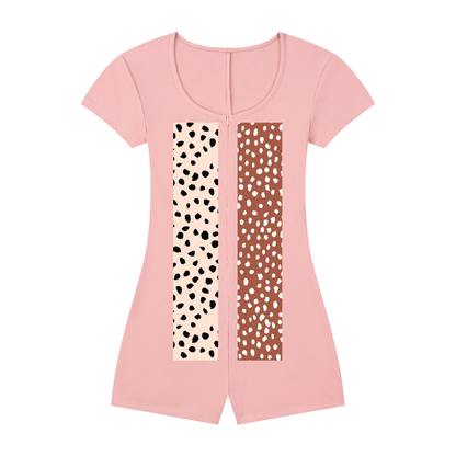 Women's Dual-Function Cape Tie-Waist Romper with Animal Dots Print