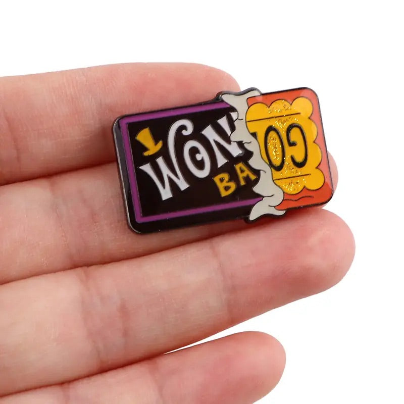 Wonka Chocolate Bar enamel pin with golden ticket