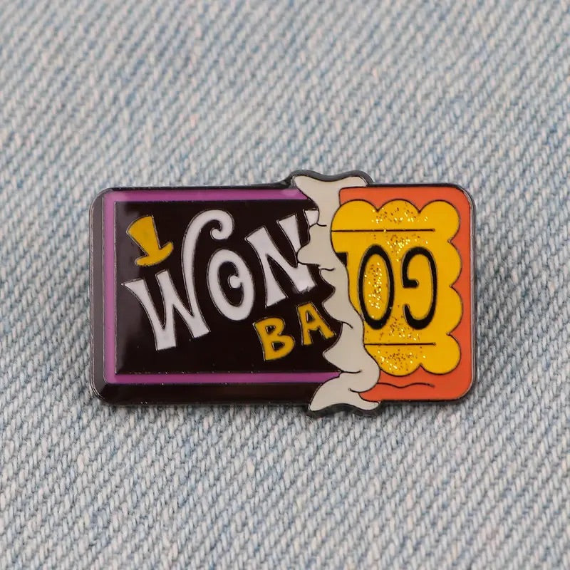 Wonka Chocolate Bar enamel pin with golden ticket