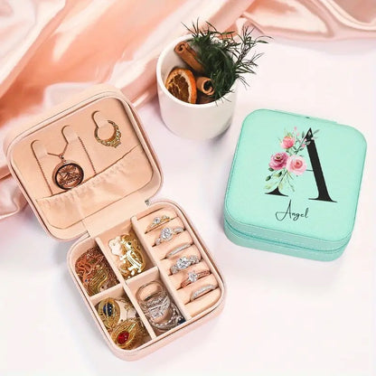 Personalized Travel Jewelry Box with Monogram and Flower Design Gift for Her