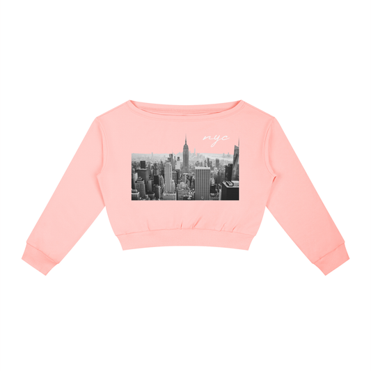 Women's Off-Shoulder Sweatshirt with NYC Skyline Print