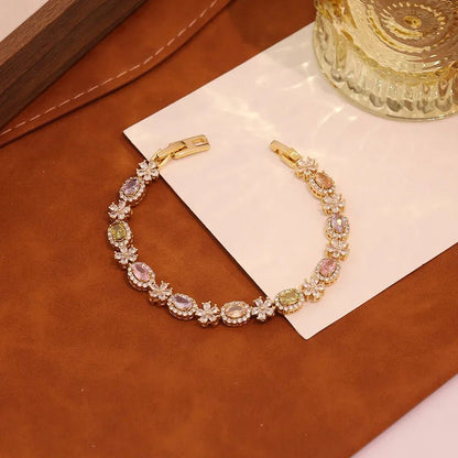 18K Gold Plated Copper Vacuum Electroplated Zircon Heart-Shaped Box Chain Bracelet Colorful Zircon Jewelry for Women Valentine's Day - Canvas & Charms