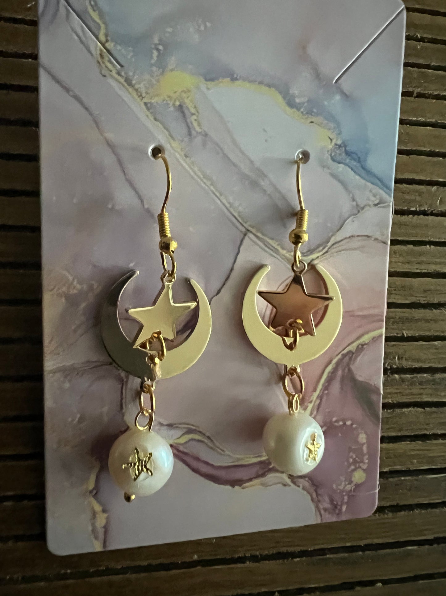 Freshwater pearl handmade celestial drop earrings