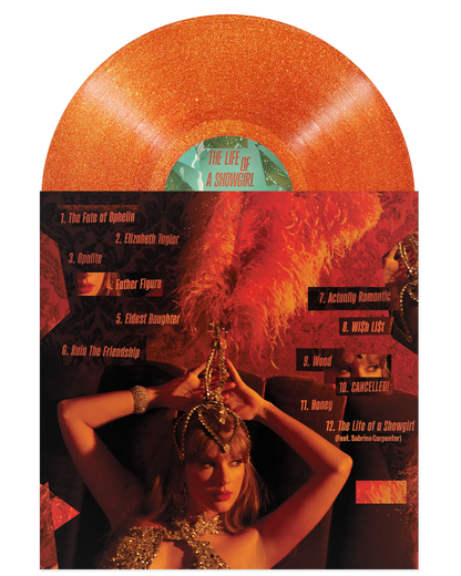 Taylor Swift Vinyl The Life of a Showgirl: Sweat and Vanilla Perfume Portofino Orange Glitter Vinyl