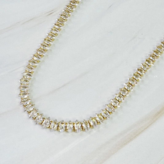Marquise Cut Sparkle Tennis Necklace with Oval Diamonds