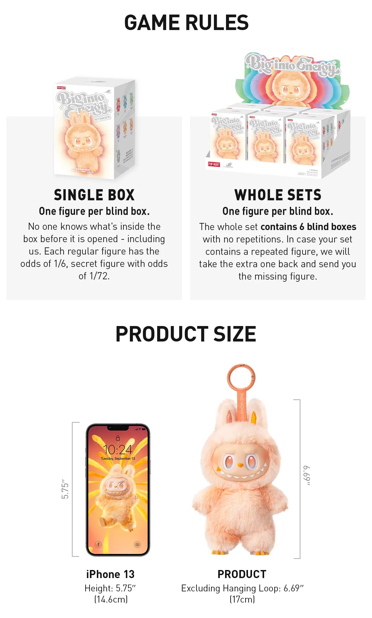 Labubu Big Into Energy Series THE MONSTERS Pop Mart Vinyl Plush Pendant Blind Box Authentic