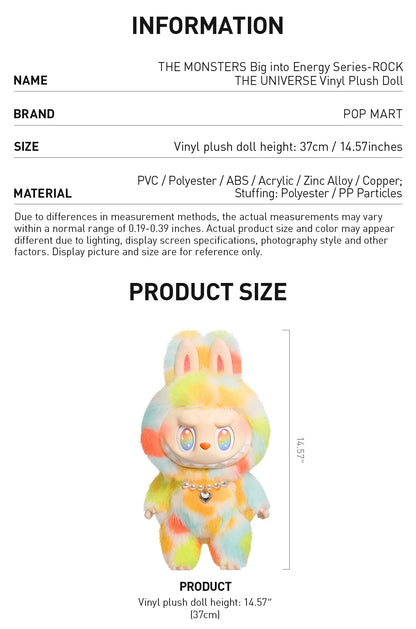 Labubu ROCK THE UNIVERSE THE MONSTERS Big into Energy Series Pop Mart Authentic Vinyl Plush Doll