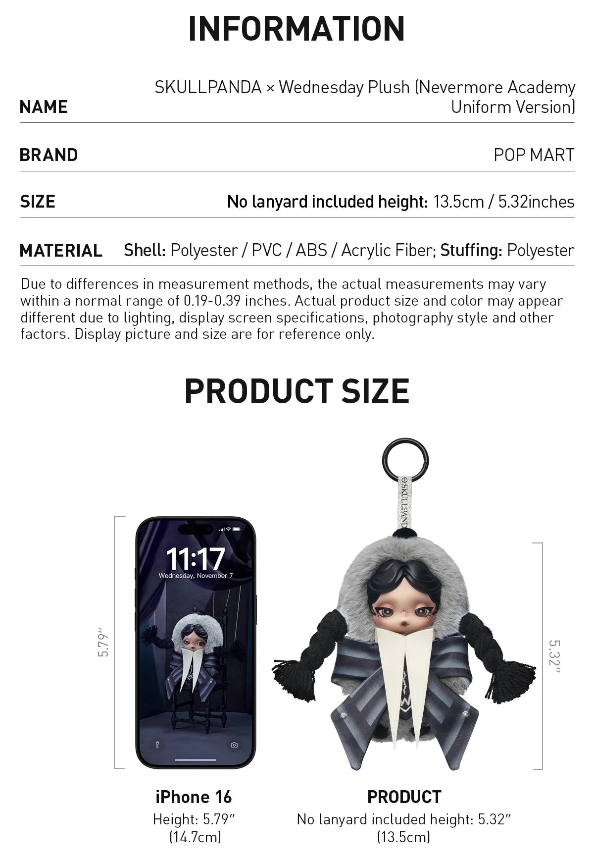 SKULLPANDA × Wednesday Addams Plush Pop Mart Authentic