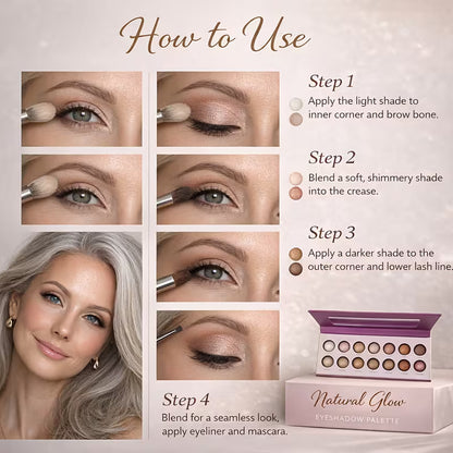 14-Color Metallic Eyeshadow Palette Nude Rose Golden Bronze Blendable Shimmer Shades