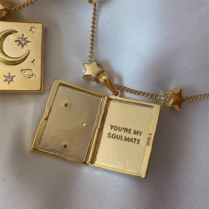Soulmate Necklace Open & Close Book Cute Dainty Stainless Steel