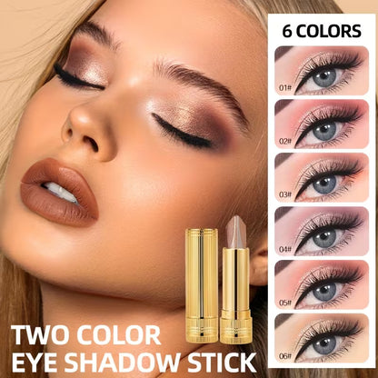 2-Color Eyeshadow Stick Durable Waterproof with Built-in Pearlescent Effect