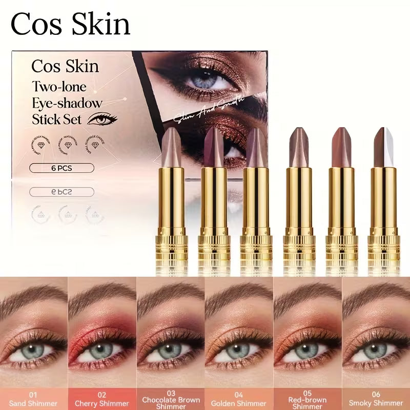 2-Color Eyeshadow Stick Durable Waterproof with Built-in Pearlescent Effect