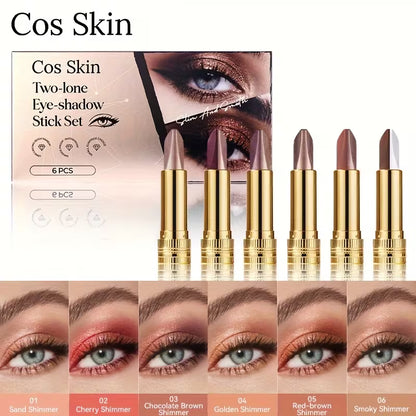 2-Color Eyeshadow Stick Durable Waterproof with Built-in Pearlescent Effect