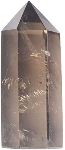 Angelstones Natural Smoky Quartz Gemstone Healing Crystal Hexagonal Pointed Reiki Chakra Faceted Prism Wand Carved Stone Figurine Home Decor