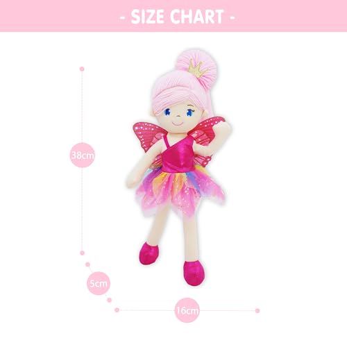 June Garden 18" Ballerina Plush Doll Rosalie - Soft Pink Hair Doll in Floral Dress & Tulle Skirt with Ballet Shoes - Gift for Girls & Toddlers