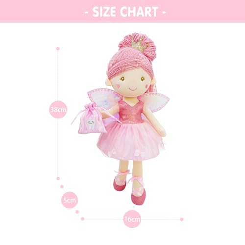 June Garden 18" Ballerina Plush Doll Rosalie - Soft Pink Hair Doll in Floral Dress & Tulle Skirt with Ballet Shoes - Gift for Girls & Toddlers