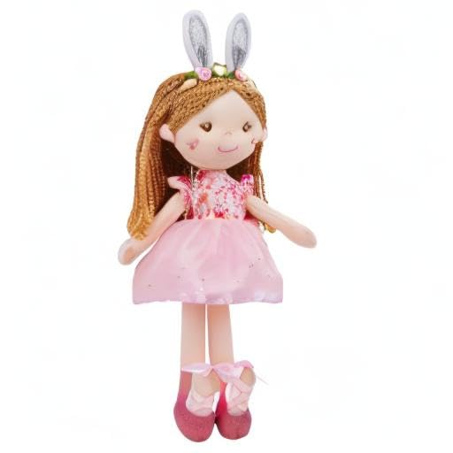 June Garden 18" Ballerina Plush Doll Rosalie - Soft Pink Hair Doll in Floral Dress & Tulle Skirt with Ballet Shoes - Gift for Girls & Toddlers