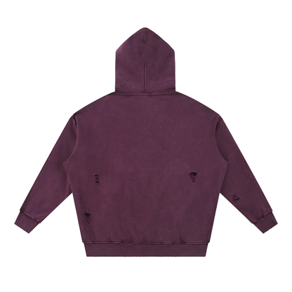 Unisex Snow Washed Distressed Panel Pocket Hoodie with NYC Skyline Print