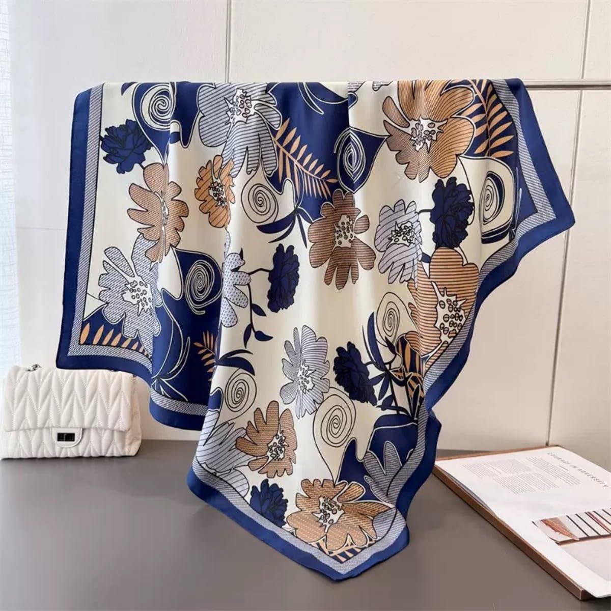 35" Square Mulberry Silk Imitation Head Scarf for Women Satin Large Hair Scarves Neck Scarf - Canvas & Charms