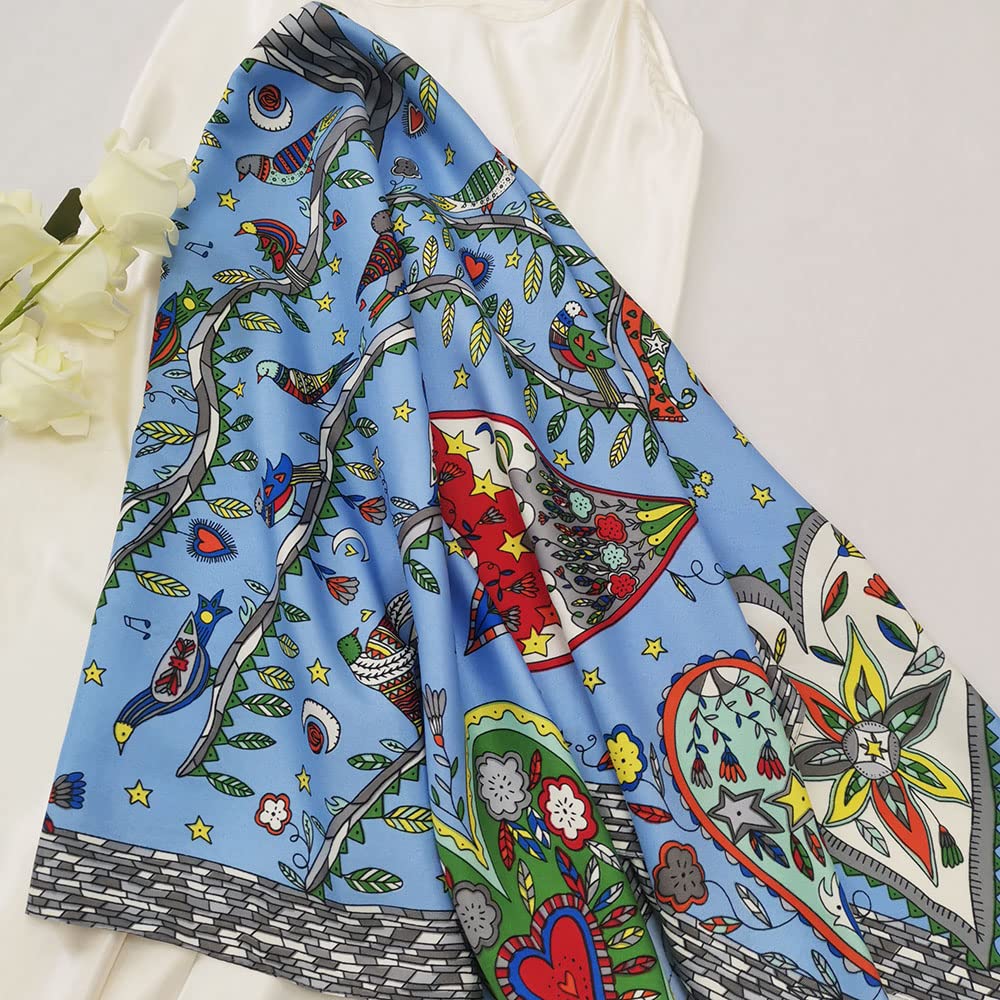 35" Square Mulberry Silk Imitation Head Scarf for Women Satin Large Hair Scarves Neck Scarf - Canvas & Charms