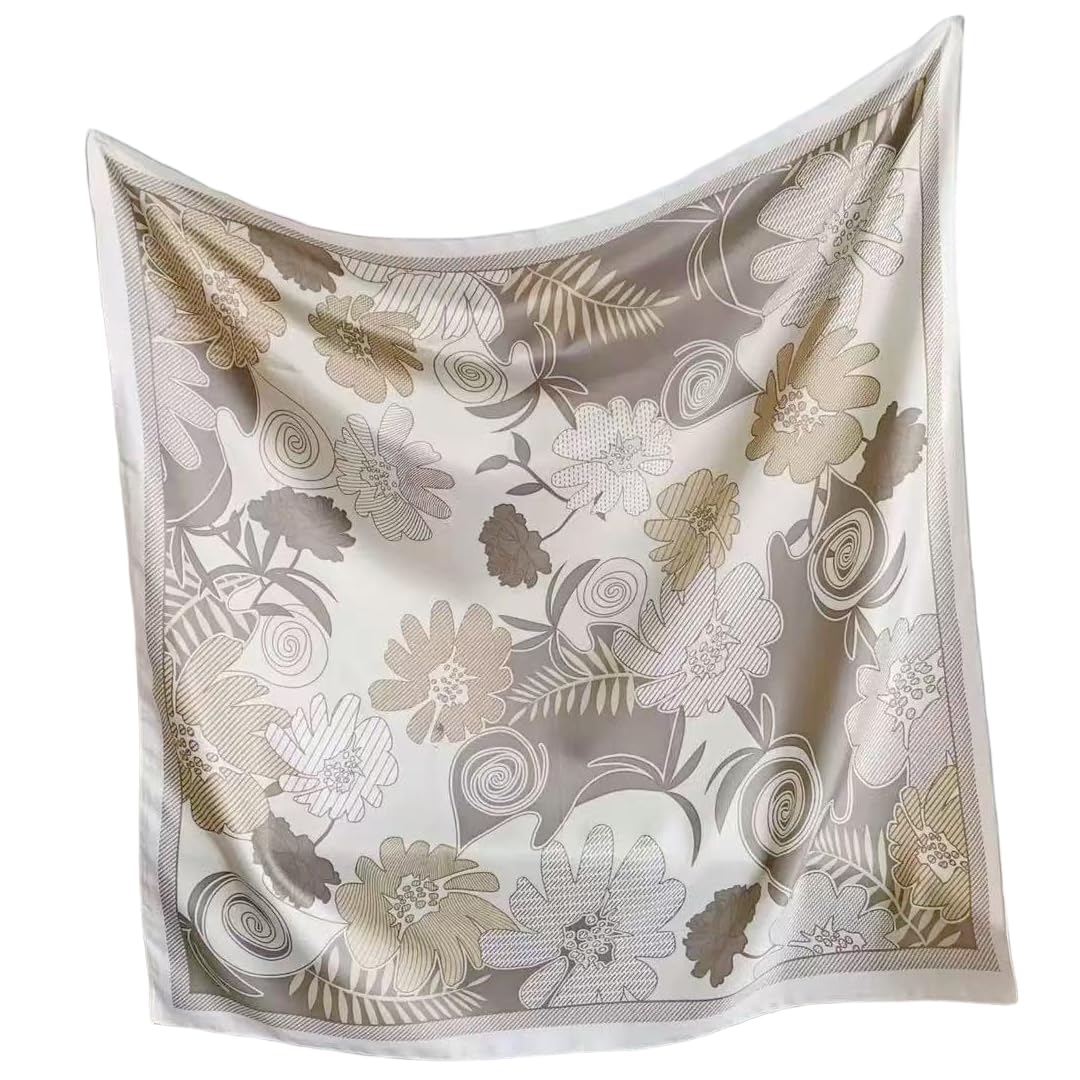 35" Square Mulberry Silk Imitation Head Scarf for Women Satin Large Hair Scarves Neck Scarf - Canvas & Charms