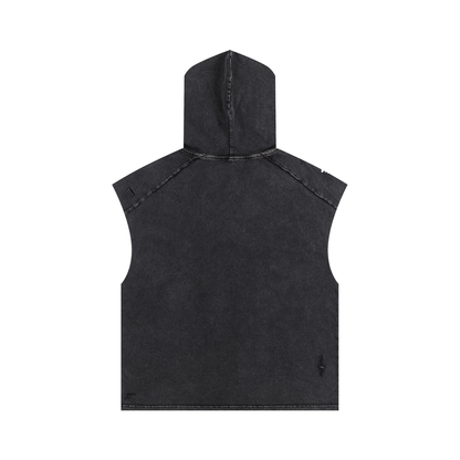 Snow Washed Boxy Hooded Tank Top with NYC Print Rooftop View Midtown Manhattan