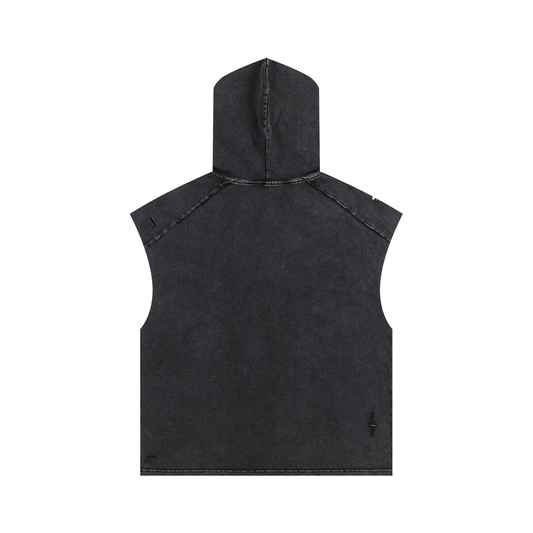 Snow Washed Boxy Hooded Tank Top with NYC Print Rooftop View Midtown Manhattan