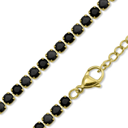 Black Tennis Necklace 18k Gold Jet Rhinestone
