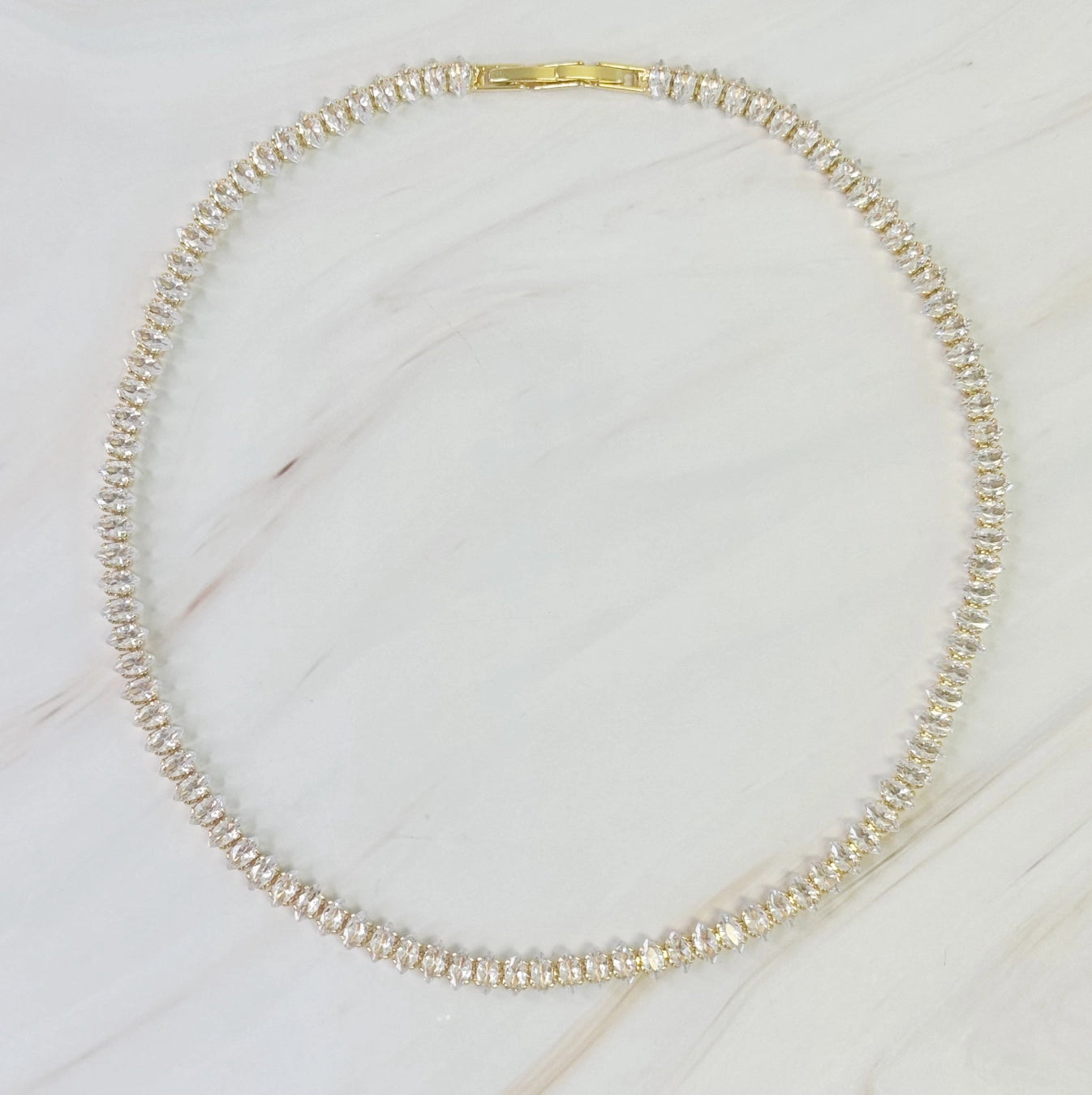 Marquise Cut Sparkle Tennis Necklace with Oval Diamonds