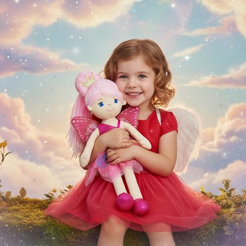 June Garden 18" Ballerina Plush Doll Rosalie - Soft Pink Hair Doll in Floral Dress & Tulle Skirt with Ballet Shoes - Gift for Girls & Toddlers