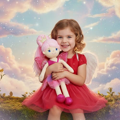 June Garden 18" Ballerina Plush Doll Rosalie - Soft Pink Hair Doll in Floral Dress & Tulle Skirt with Ballet Shoes - Gift for Girls & Toddlers