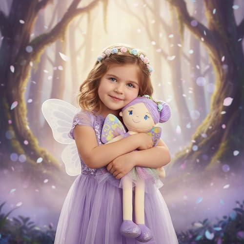 June Garden 18" Ballerina Plush Doll Rosalie - Soft Pink Hair Doll in Floral Dress & Tulle Skirt with Ballet Shoes - Gift for Girls & Toddlers