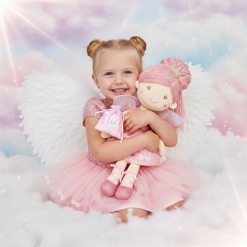 June Garden 18" Ballerina Plush Doll Rosalie - Soft Pink Hair Doll in Floral Dress & Tulle Skirt with Ballet Shoes - Gift for Girls & Toddlers