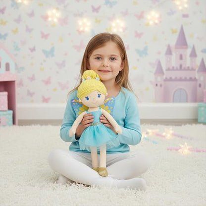 June Garden 18" Ballerina Plush Doll Rosalie - Soft Pink Hair Doll in Floral Dress & Tulle Skirt with Ballet Shoes - Gift for Girls & Toddlers