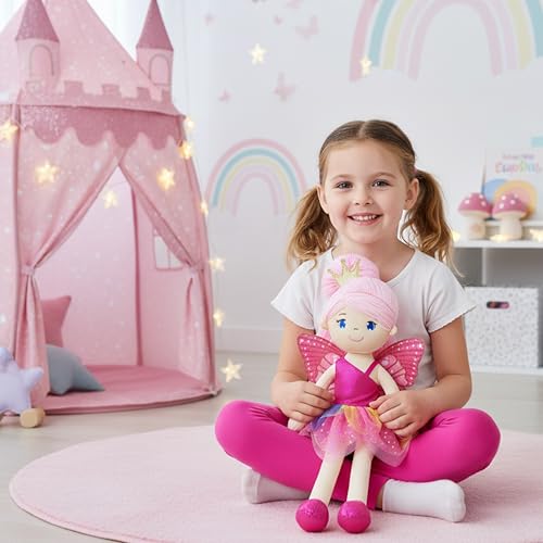 June Garden 18" Ballerina Plush Doll Rosalie - Soft Pink Hair Doll in Floral Dress & Tulle Skirt with Ballet Shoes - Gift for Girls & Toddlers