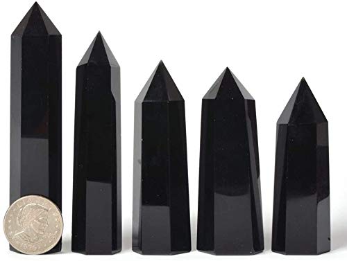 Angelstones Natural Smoky Quartz Gemstone Healing Crystal Hexagonal Pointed Reiki Chakra Faceted Prism Wand Carved Stone Figurine Home Decor